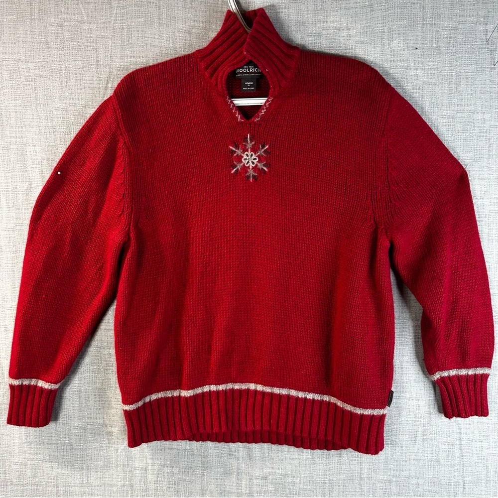 Woolrich Women XL Red Snowflakes Sweater Angora Ramie Blend High Neck Ski Winter - Picture 1 of 10